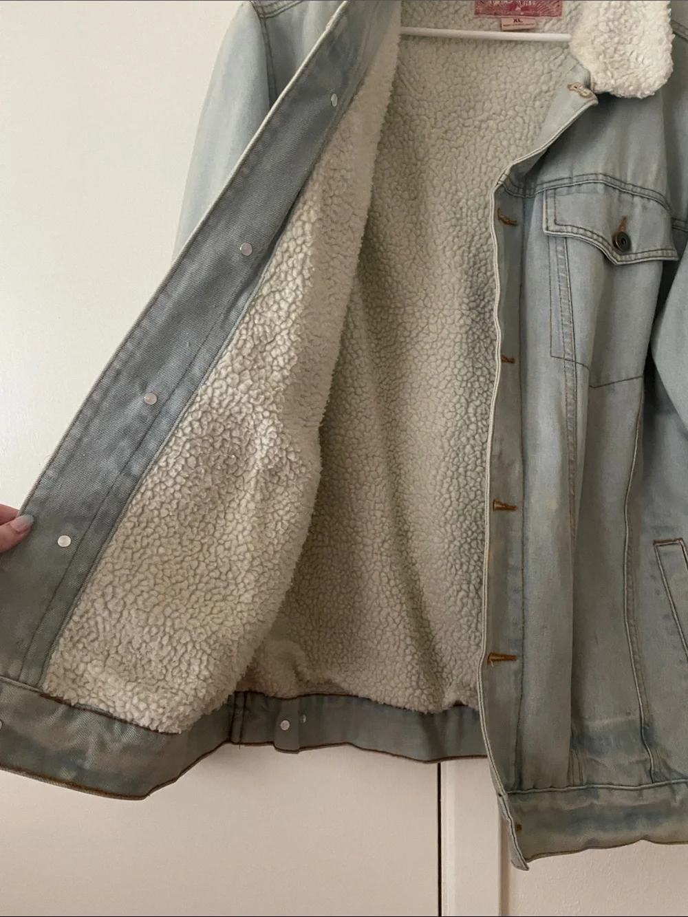 Light Blue Sherpa Collar Denim Jacket for Men